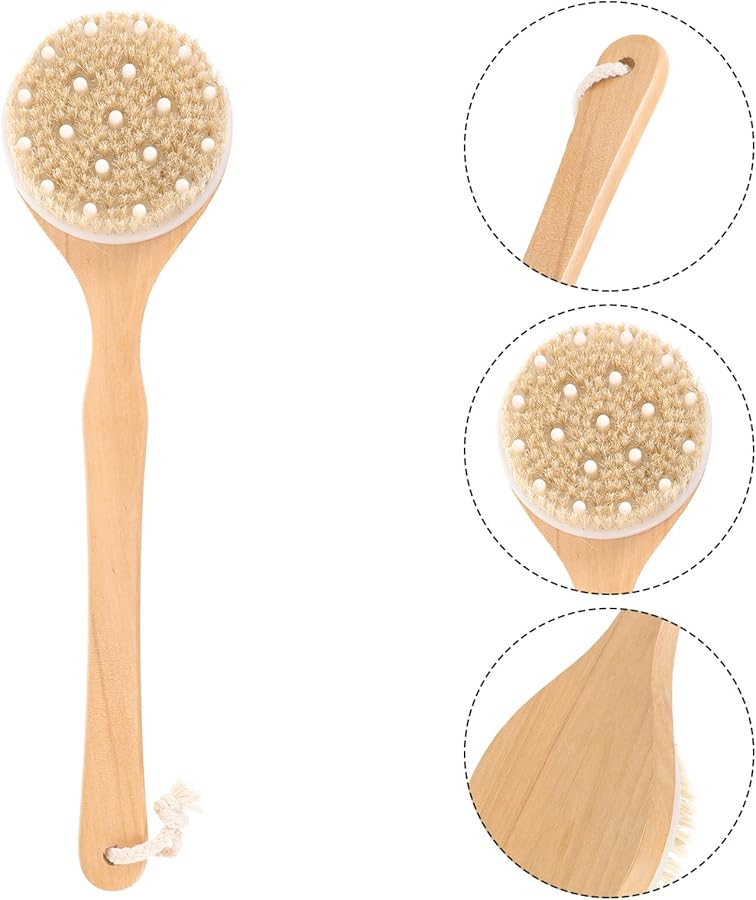Long Handle Shower Brush With Natural Boar Bristles For Dry Skin Exfoliation And Back Massage 41 5x11cm - Image 4